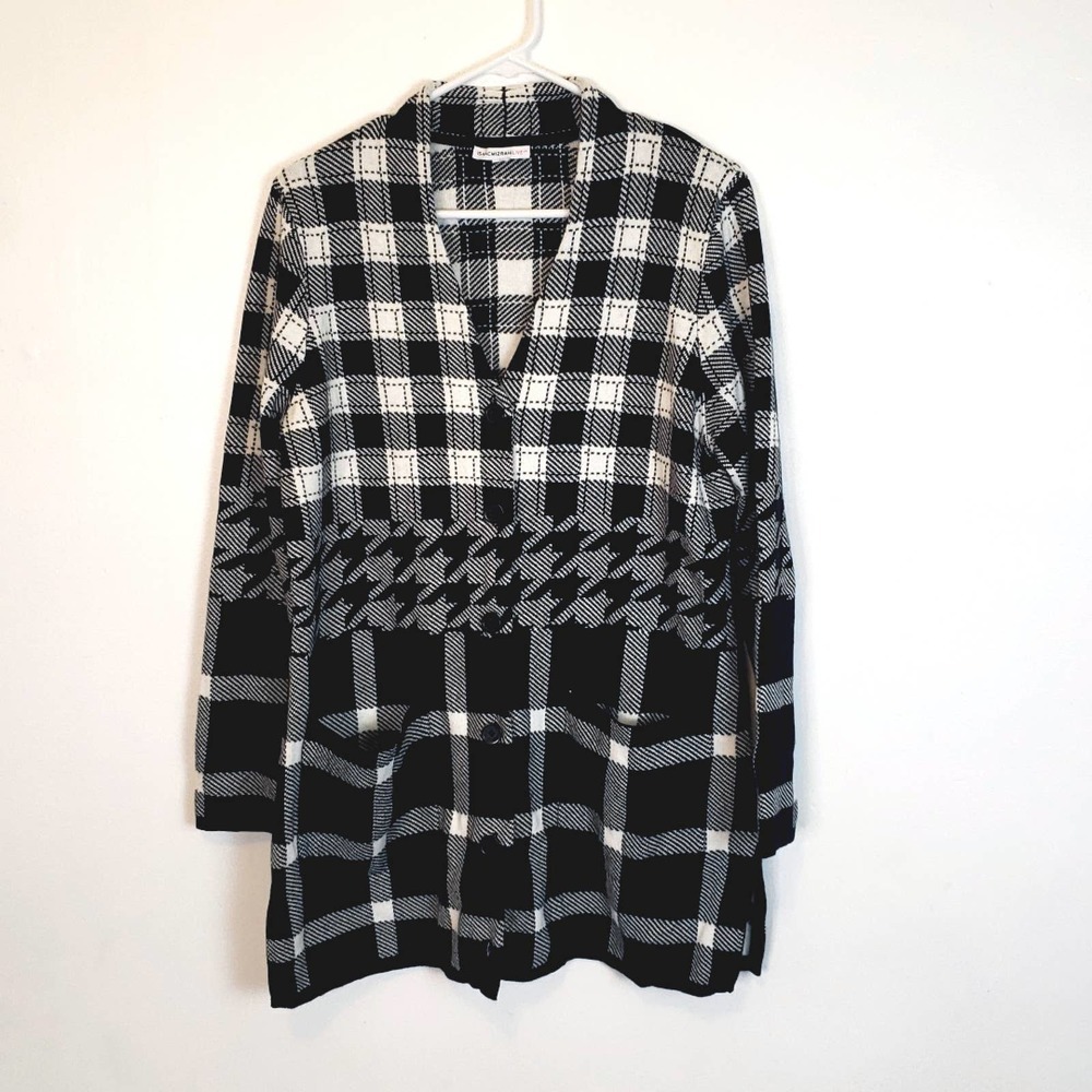 Isaac Mizrahi live QVC Cardigan Plaid Sweater size L